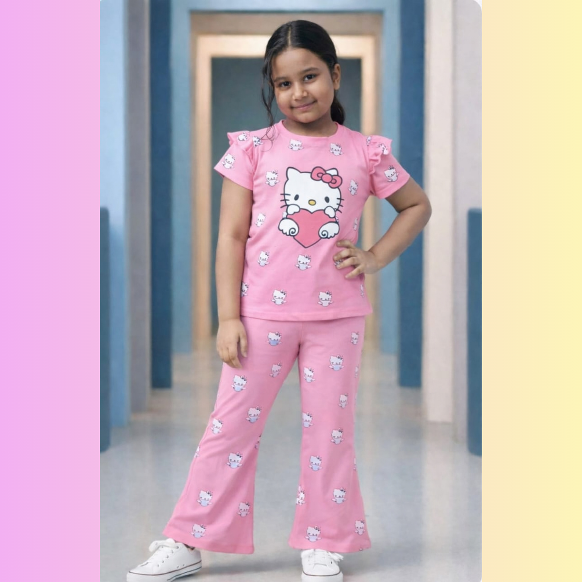 Girls Hello Kitty T-Shirt & Wide Leg Pants Set | Kids 2 Piece Outfit