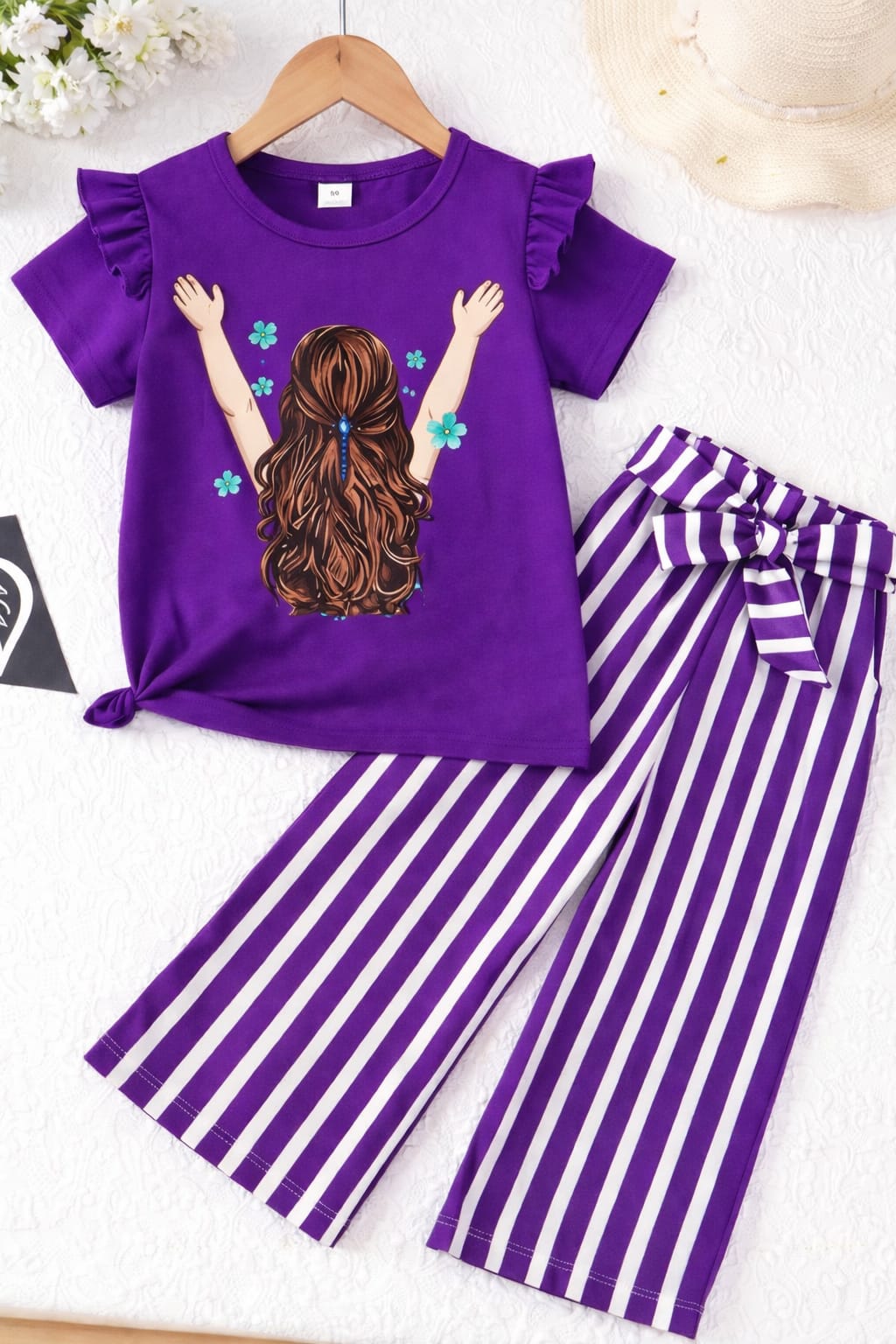 Bani Purple 2pcs Printed T-shirt & Full Pant