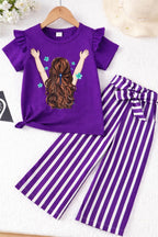 Bani Purple 2pcs Printed T-shirt & Full Pant