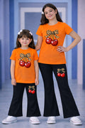 3d orange T-Shirt & Striped Wide-Leg Pants Set