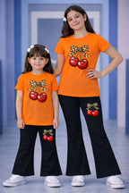 3d orange T-Shirt & Striped Wide-Leg Pants Set
