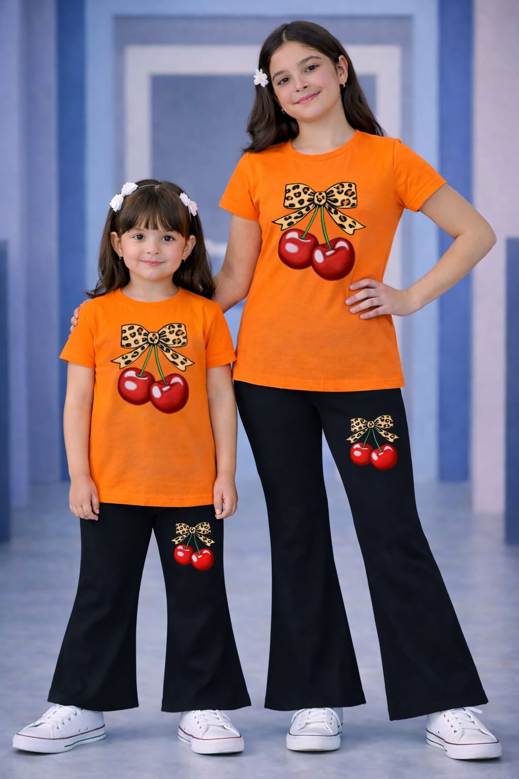 3d orange T-Shirt & Striped Wide-Leg Pants Set