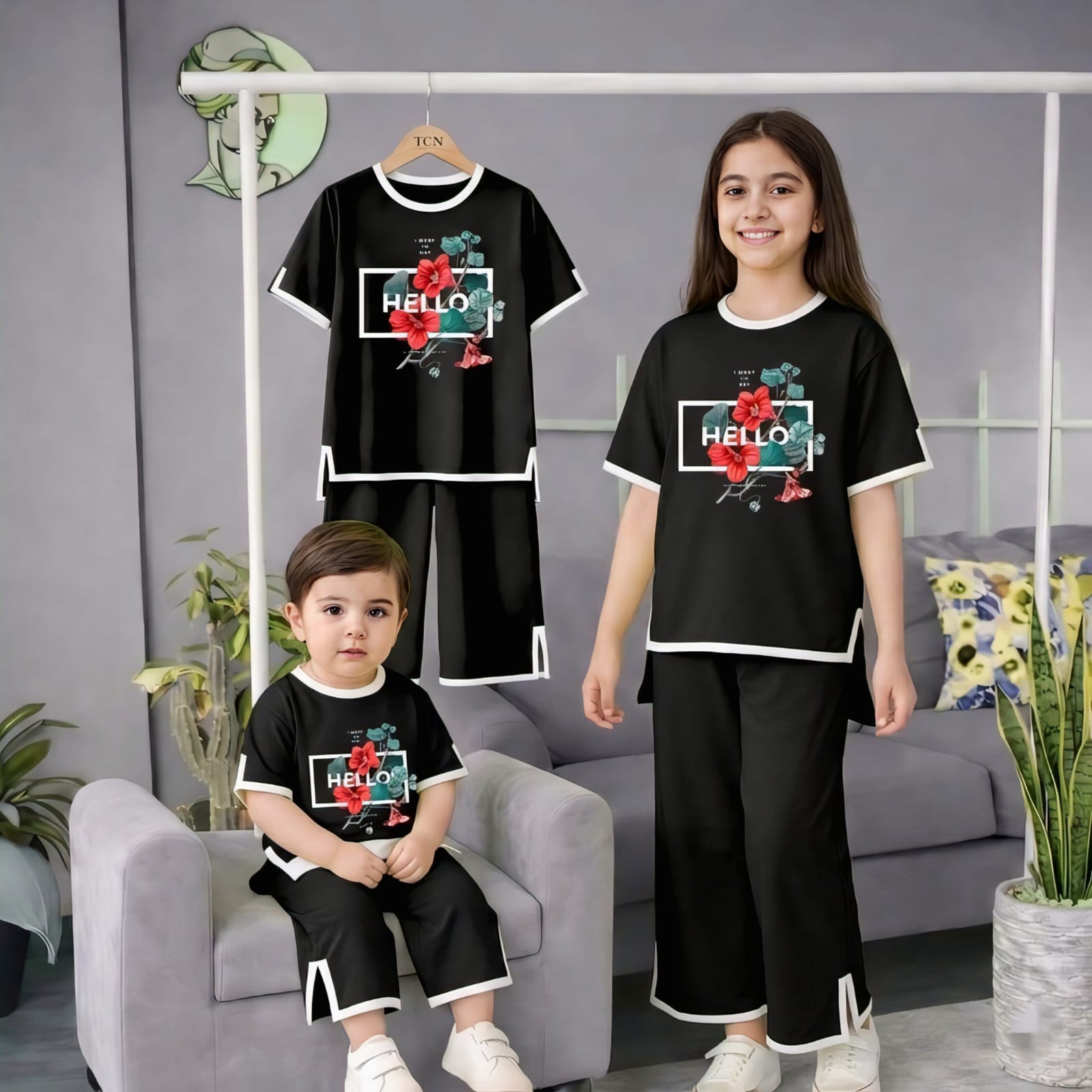 Fara black 2pcs Printed T-shirt & Full Pant