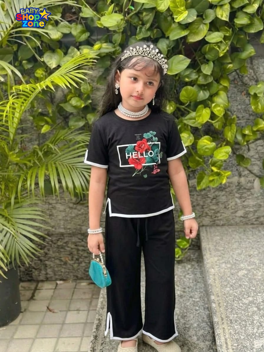 Fara black 2pcs Printed T-shirt & Full Pant