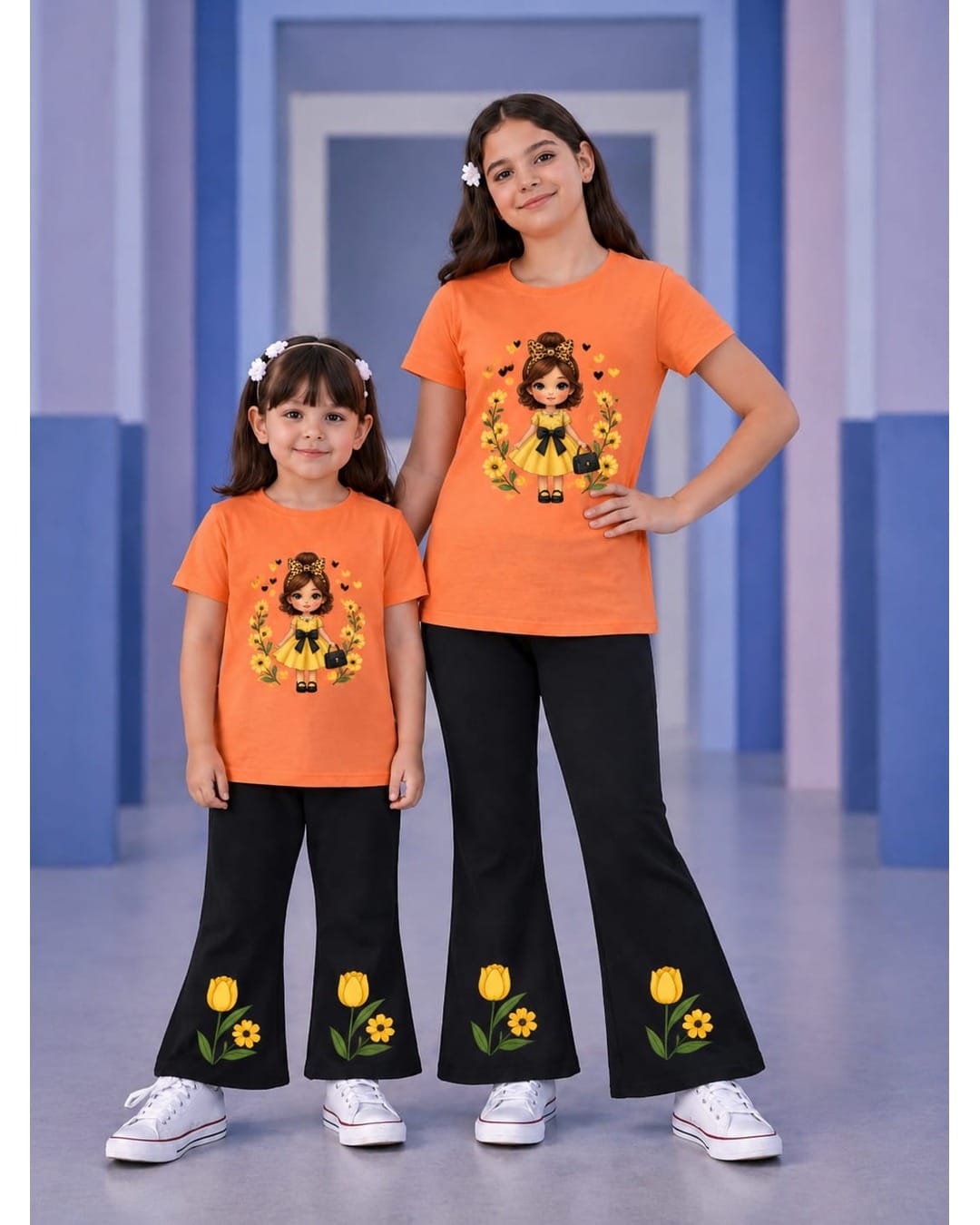 doll bangi  T-Shirt & Striped Wide-Leg Pants Set