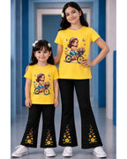 yellow T-Shirt & Striped Wide-Leg Pants Set