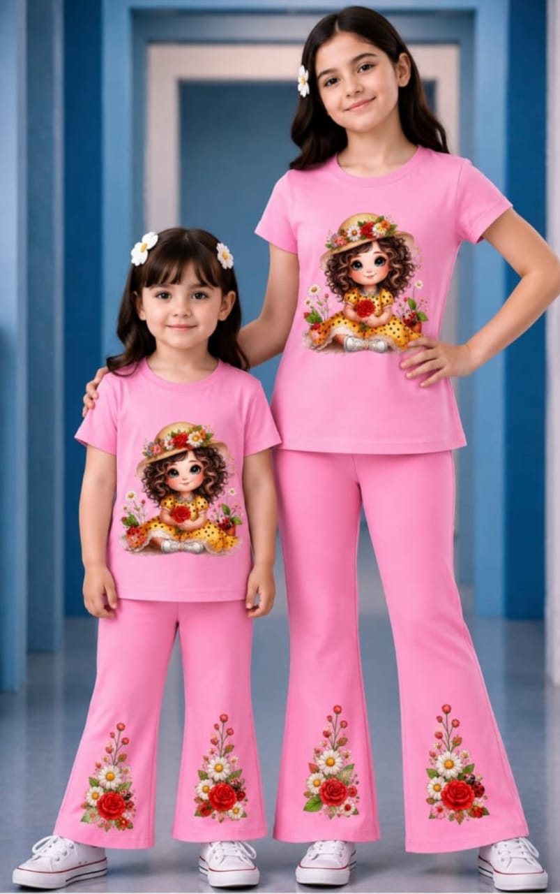 Pink T-Shirt & Striped Wide-Leg Pants Set