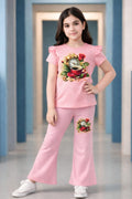 3d Kuche pink T-Shirt & Striped Wide-Leg Pants Set