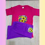 Magenta sunflower print t shirt with purple wide leg pants kids outfit