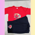 Red floral printed t shirt with black matching pants kids outfit